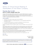 Notice of Virtual Annual Meeting of Shareholders of Ford Motor Company