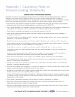 Appendix I - Cautionary Note on Forward Looking Statements