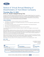 Notice of Virtual Annual Meeting of Shareholders of Ford Motor Company